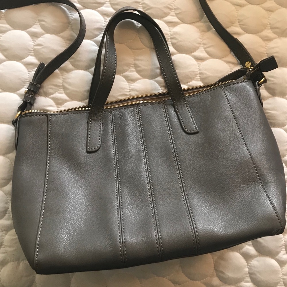 J. Crew Grey Crossbody Leather Purse - Picture 1 of 4